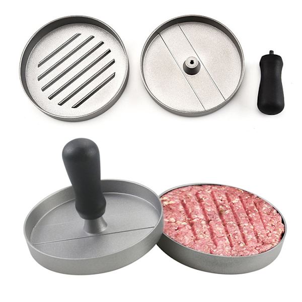 Burger-lihapuristin muovikahvalla lihapiirakkapuristin manuaalinen muotti alumi