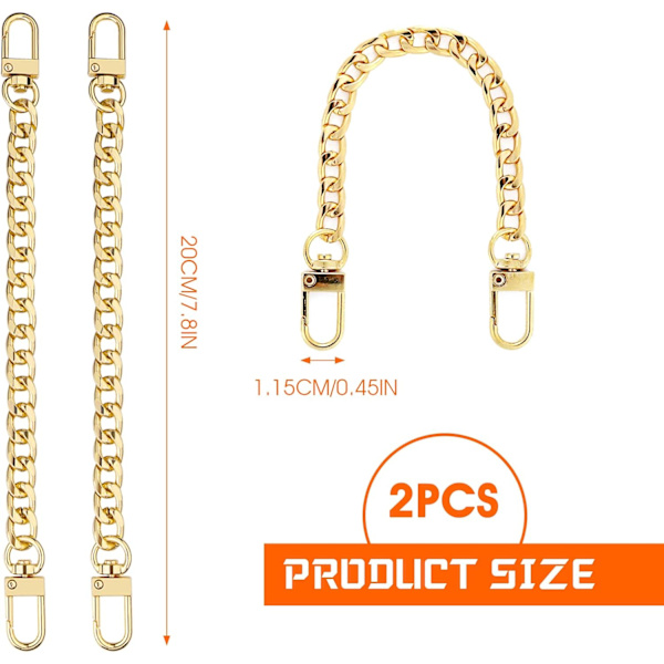 2 st (Guld)  Järnplatt Kedjesträckare 20cm Metall Handväska Strap Extender Väska