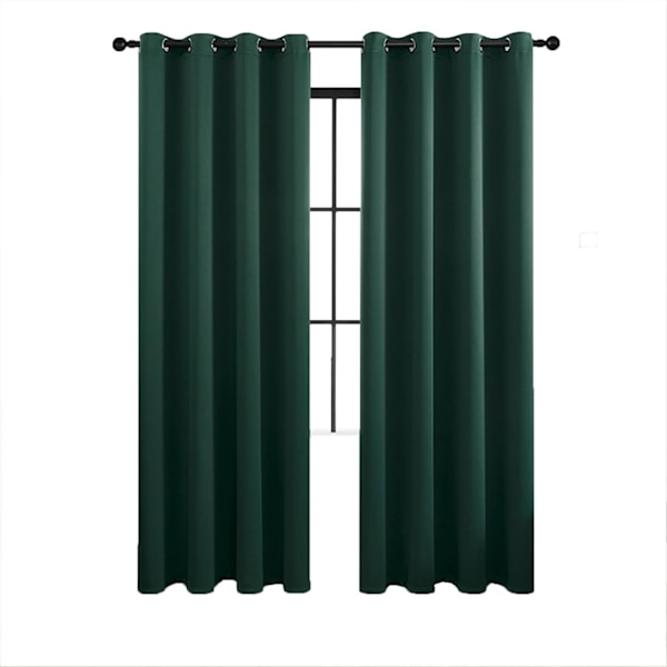 Sæt med 2 isolerede mørklægningsgardiner, gardiner med øjer, til stue og soveværelse, 140x175 cm (mørkegrøn)