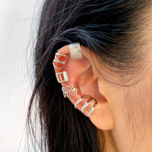 10 stycken Minimalist Double Wrap Leaf Star Cross Ear Cuffs Delic