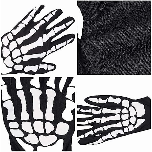 Halloween-tillbehörshandskar, full finger-skeletthandskar