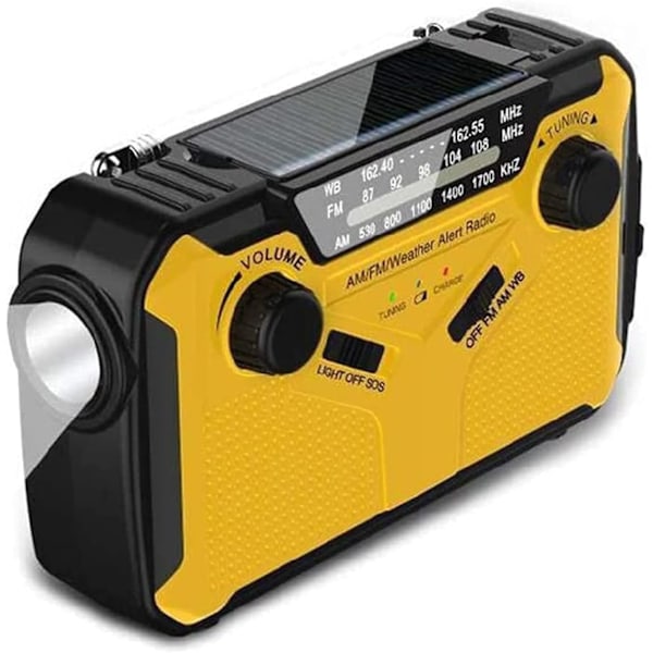Nödradioväder, Mobil Powerbank, Solcellsdriven Handvevsradio, Bärbar AM/FM-radio, Gul