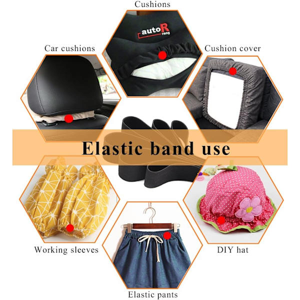 6 m lång platt elastisk längd: 6 m-handarbete-40 mm bred-svart