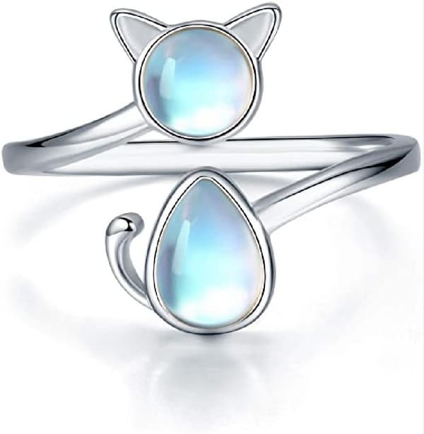 Kat Ring 925 Sterling Sølv Månestein Ring Åben Dyre Ring Held