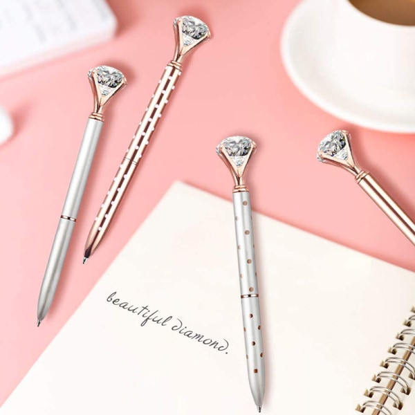 4 stk. store krystallkule kulepenner i metall for