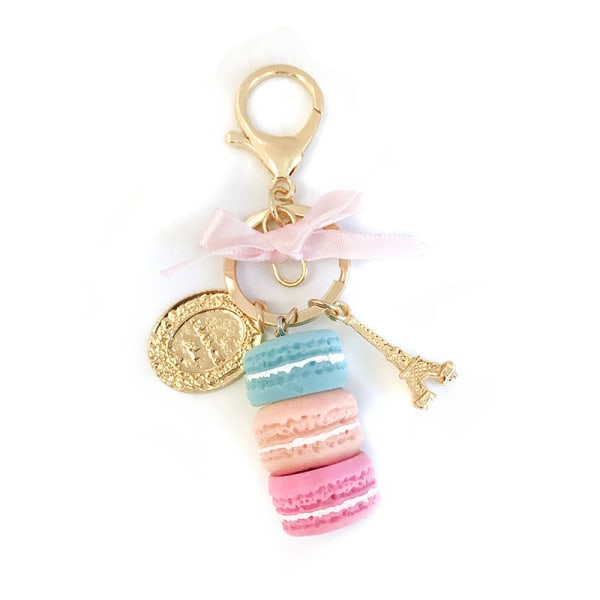 Farverig sød macaron nøglering, macaron charme nøglering, taske dekor