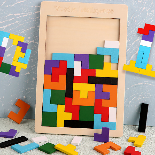 Träblock Pussel Hjärngympa Leksak Tangram Pussel Intelligens