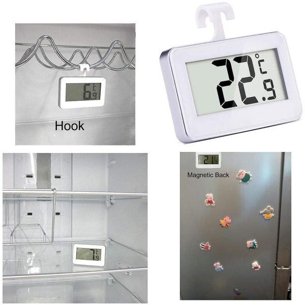Kylskåpstermometer med magnetkrok, 2 st Lcd Digital Refr