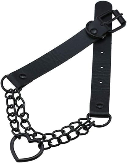 PU Mock Leather Sort Gotisk Punk Hjerte Ring Cubansk Curb Kæde Adj