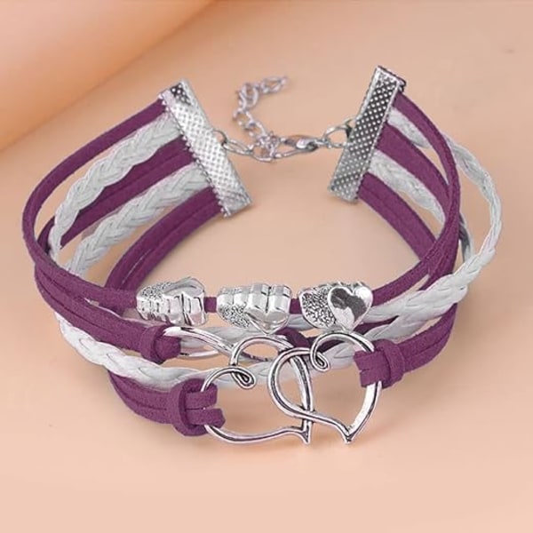 Läder Wrap Armband Girls Double Hearts Infinity Rope Armband