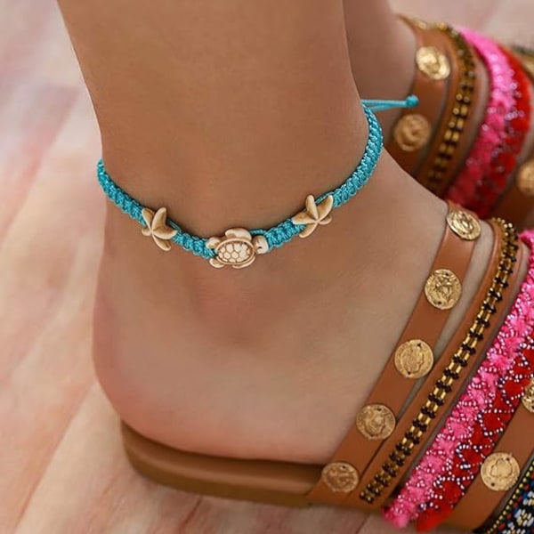 Skilpadde Anklets Armbånd Blå Boho Sjøstjerne Anklet Streng Armbånd