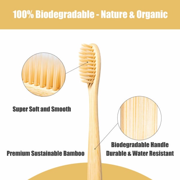 Bamboo Toothbrush, 10 PCS Biodegradable Wooden Toothbrushes, Nat