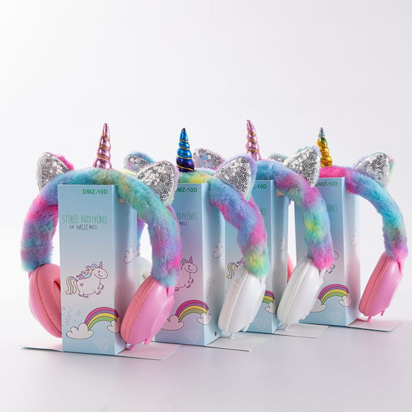 Unicorn kablet hodetelefoner over øret plysj headset katteører design E