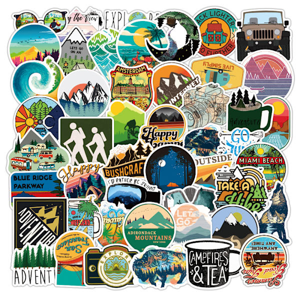 Stickers 50 stk. Udendørs eventyr Vandring Landemærke Rejseæstetik