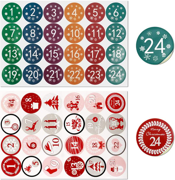 24 stk. julepose-sæt med nedtællingskalender, juleadvent