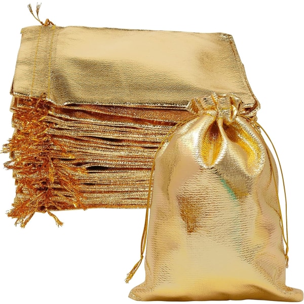 Kultaiset lahjapussit, korupussit Kiristysnauhakassit, 100 kpl Gift Ba