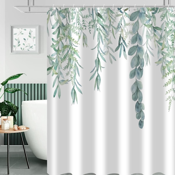 Vandsfarve Eukalyptus Blad Plante Grøn Badeværelsesgardin til Badekar Ho
