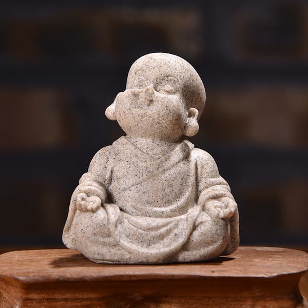 2 stk. Carefree Buddha-statue, minimalistisk sandstenspynt, munk