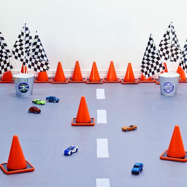 14*21cm Ternet Sort & Hvid Racing Stick Flag - Plast Stik