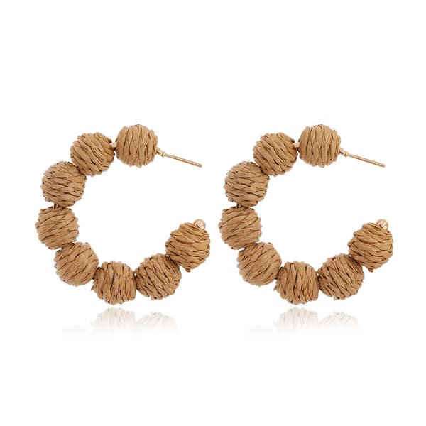 Rattan Øreringe Sommer Boho Raffia Bold Hoop Dangle Øreringe til