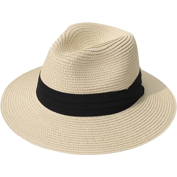 Kvinnor Bred Brätte Halm Panama Roll up Hat Bälte Spänne Fedora Beach