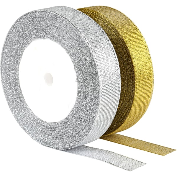 Lot 2 Rolls Guld och Silver Organza Band, 22M x 20MM Dekorativt