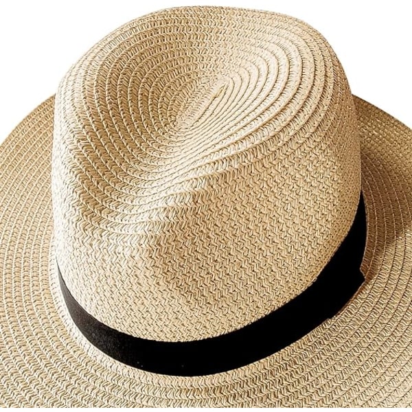 Kvinnor Bred Brätte Halm Panama Roll up Hat Bälte Spänne Fedora Beach