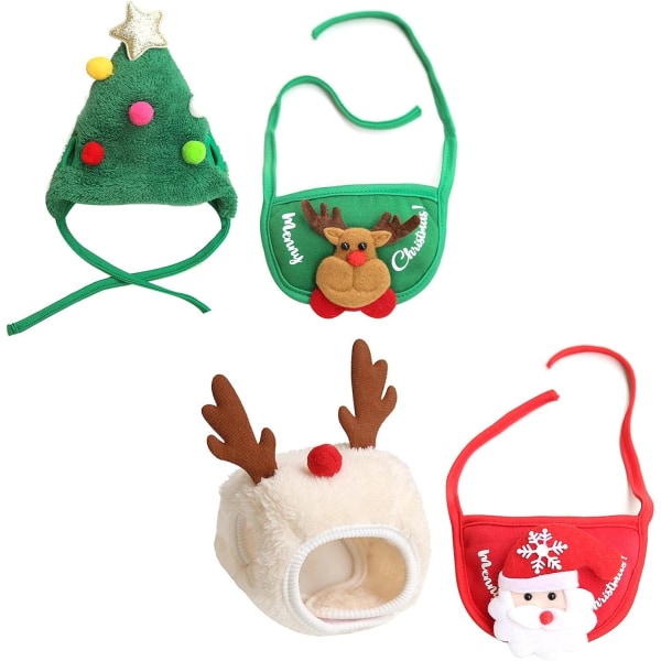Christmas Pet Clothing Set, Dog Hat and Bibs Set Christmas Party S