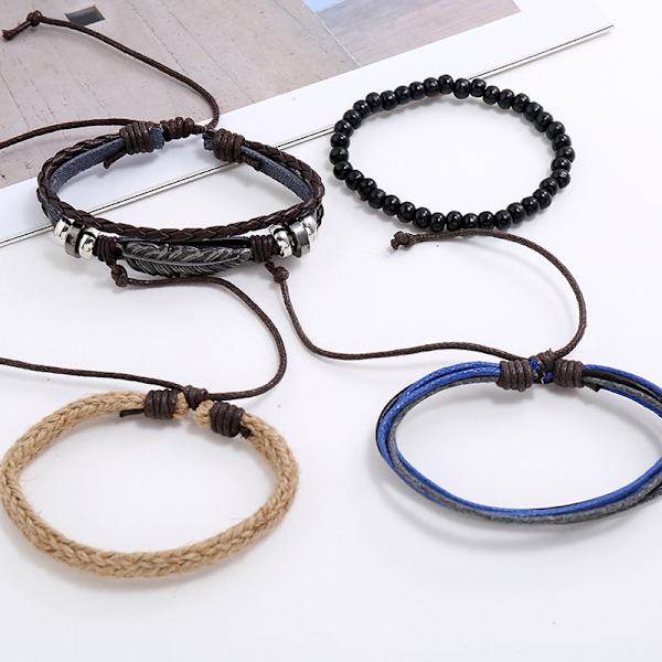 Omslag Armband Män Kvinnor, Hampa Rep Trä Pärlor Etniska Tribal Bh