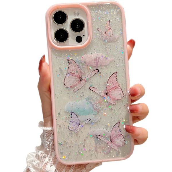 iPhone 13 Pro Max -kotelo, söpö glitterperhoskuvio, iPhone 13 Pro