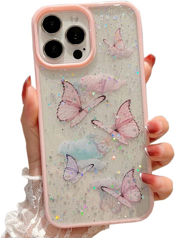 iPhone 13 Pro Max Skal Söt Glitter Fjäril Tryck iPhone 13 Pro