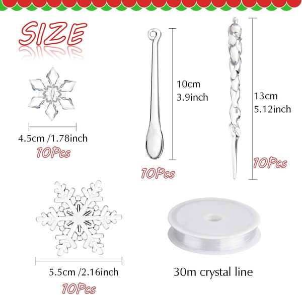 40 stk. Akryl Julepynt Akryl Snefnug Akryl Icicle