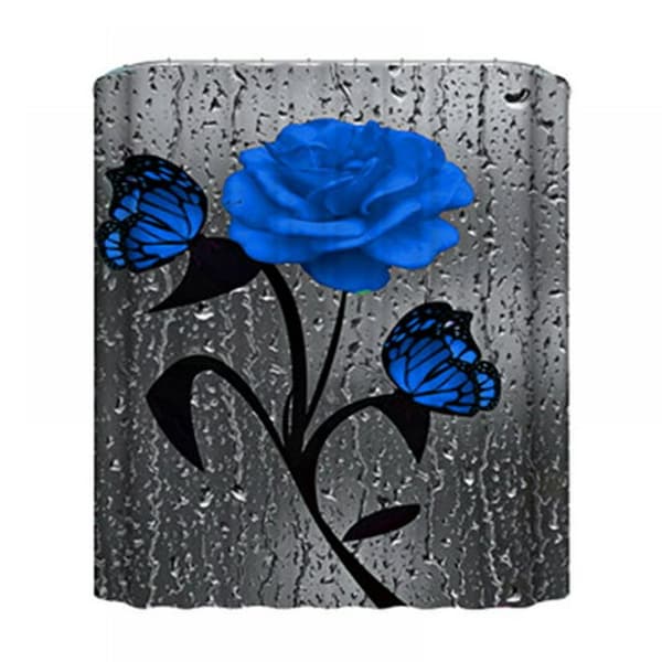 4PCS 3D regndråpe rose dusjforheng, stoffduk polyeste