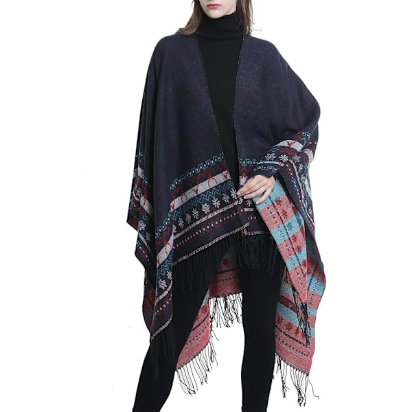 1PC Seaside Fleece Poncho Kvinnor Sjal Cape Retro Öppen Kvinnlig Wint