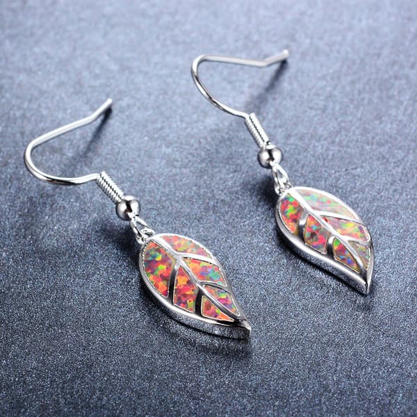 18K Hvidguldspladeret Blad Opal Dangle Drop Øreringe til Kvinder Te