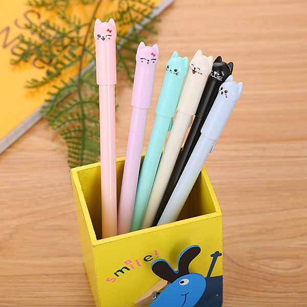 12 stk. søde kattepenne 0,5 mm gel kawaii penne sorte kuglepenne Ja