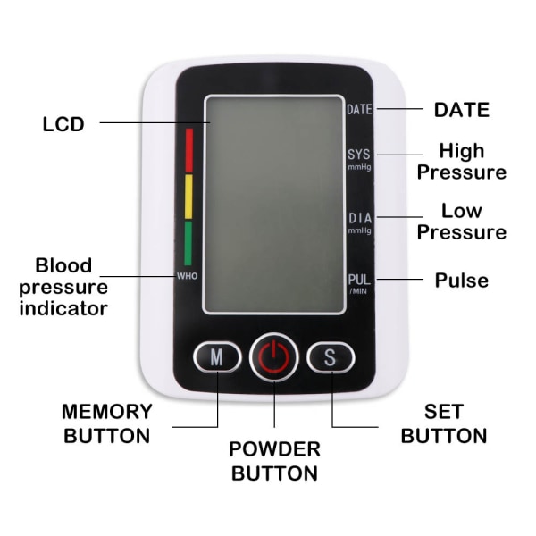 Blodtryksmåler, arm automatisk digital blodtryksmaskine fo