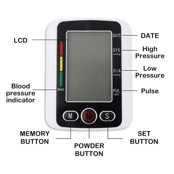 Sphygmomanometer, automatisk digitalt blodtryksapparat til arm
