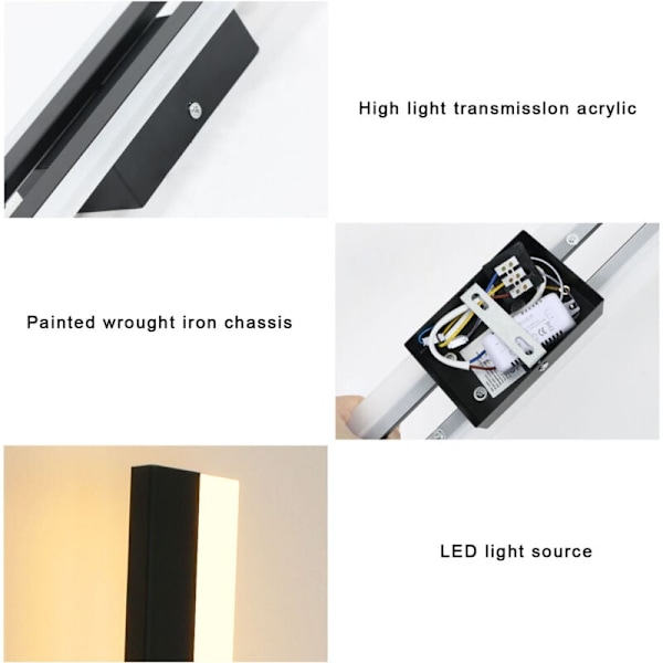 LED-vägglampa för inomhusbruk, 16W modern 3000K varmt ljus, svart akryl