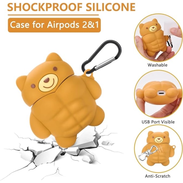 AirPods case Söt Muscle Bear Design med nyckelring mjuk silikon