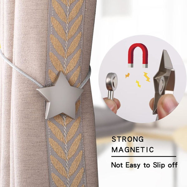 2 stk. magnetiske gardinholdere, legering stjerne gardinholdere gardin
