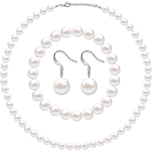 Faux perle smykker sæt simuleret perle halskæde armbånd øreringe