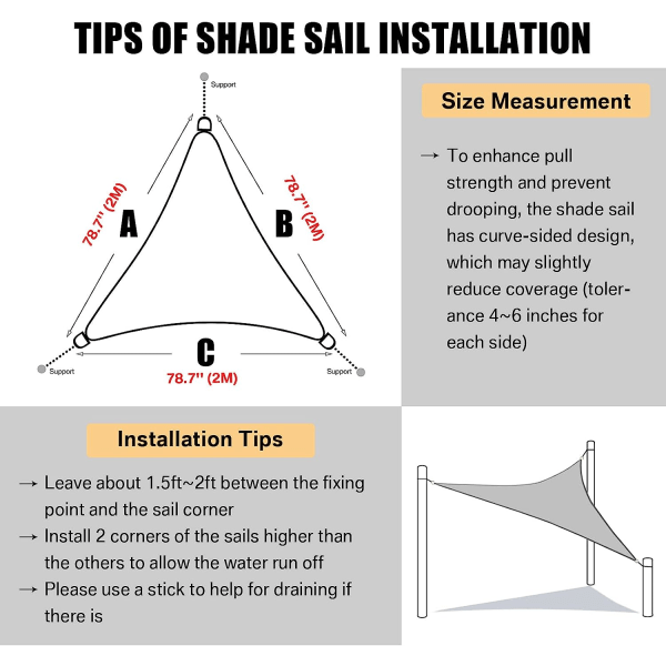 Shade Sail, 6'7''x 6'7''x 6'7'' Sun Shade Sail Triangle Waterproof