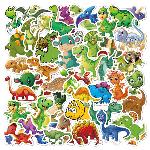 50 st dinosaurieklistermärken, söta vattentäta tecknade klistermärken för barn