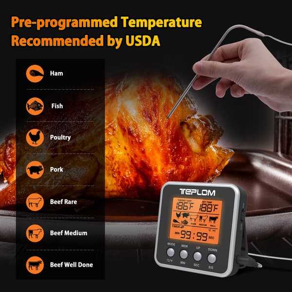 Exakt digital kötttermometer för rökning, matlagning, grillning,