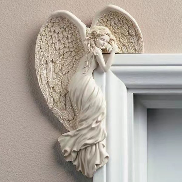 Dørramme engel ornament med vinger, retro harpiks håndverk for hjemmet
