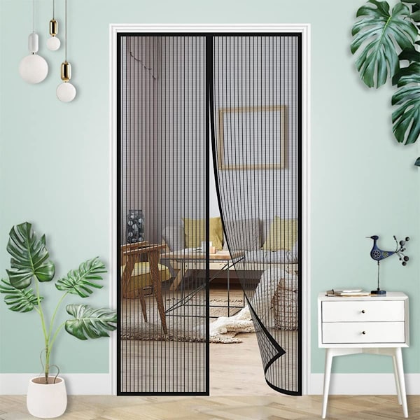 Magnetisk Dørskærm, Flueskærm Dørgardin, Magnetisk Lukning Dørskærm, Automatisk Lukning, 120x220CM Sort