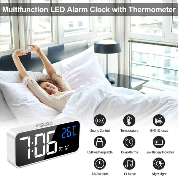Digital väckarklocka, digital klocka väckarklocka LED spegel stor S