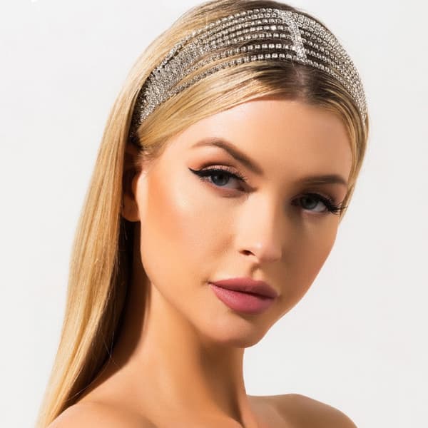 Krystall Elastisk Hodebånd Sølv Stretch Rhinestone Hårbånd Brid
