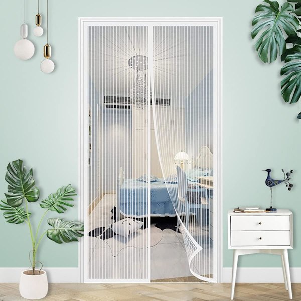 Magnetisk skærmdør, anti-flue dørgardin, magnetisk dørskærm, automatisk lukning, 120x210CM hvid
